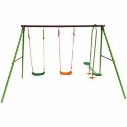 Altalena "Leo" - triplo - struttura in acciaio - 2 seggiolini - 1 seggiolino faccia a faccia -297 x 156 x 196 cm - colore ver ...
