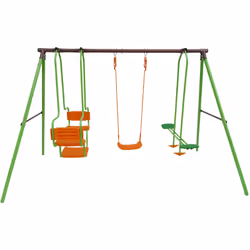 Altalena in acciaio "Eva" - 3 apparecchi - 1 cestello - 1 altalena - 1 faccia a faccia - 306 x 156 x 196 cm - Colori: verde, ...