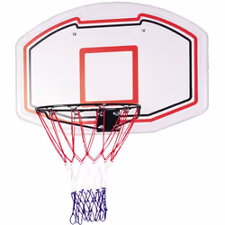 Tabellone da basket TINO - In polipropilene ad alta resistenza - 90 x 60 cm con cerchio di metallo ¨ 46 cm, rete tricolore in ...