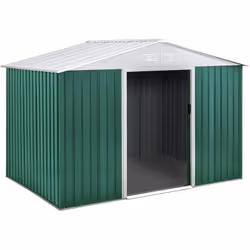 Capannone da giardino in metallo verde e bianco - Dimensioni d'ingombro: L 1,91 x L 2,13 x 1,95 m - Kit di ancoraggio su calc ...