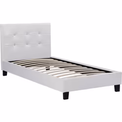 Letto in PVC JULIA - Bianci - 1 piazza - Testiera imbottita - Dimensioni del materasso: 90 x 190 cm - Dimensioni del letto: 2 ...