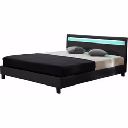 Letto in PVC "Maria3 - Nero - 2 posti letto - Con rete e led - Dimensioni materasso 140 x 190 cm (non fornito) - Rete con 24  ...