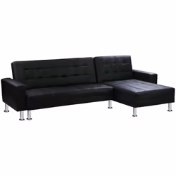 Divano ad angolo convertibile e reversibile "Theo" a 4 posti - Colore nero - Rivestimento in PU e poliestere - Struttura in l ...