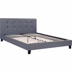 Letto in PVC JULIA - Grigio - 2 piazze - testata imbottita - Dimensioni del materasso: 140 x 190 cm - Dimensioni del letto: 2 ...