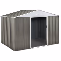 Capanno da giardino in metallo color talpa e bianco - Dimensioni fuori tutto: L 1,91 x l 2,77 x 2,02 m - Kit d'ancoraggio su  ...