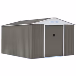 Capanno da giardino in metallo color talpa e bianco - Dimensioni fuori tutto: L 3,82 x l 3,40 x 2,10 m - Kit d'ancoraggio su  ...