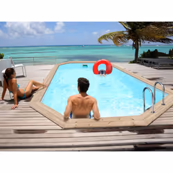 Kit piscina in legno ottagonale allungata scandinava o bielorussa - 3,48 x 2,15 x 1,18 m - Pino trattato in autoclave classe  ...