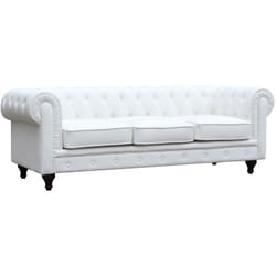 Divano fisso Chesterfield "Aliza" - 208 x 82 x 70 cm - 3 posti- Bianco