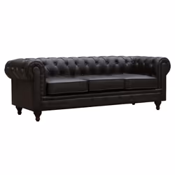Divano fisso Chesterfield "Aliza" - 204 x 80 x 58 cm - 3 posti- Marrone