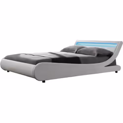Letto con luce LED "Natacha" - Dimensioni 149,5 x 212 x 71 cm - Colore nero - Finitura in PVC - Testiera pannelli 141 x 34 x  ...