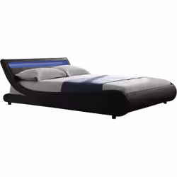 Letto con LED "Natacha" - Dimensioni 169,5 x 222 x 71 cm - Colore nero - Finitura in PVC - Testiera pannelli 161 x 34 x 8,5 c ...