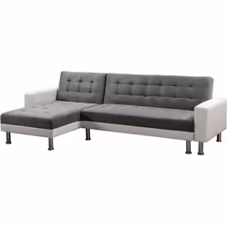 Divano ad angolo convertibile e reversibile "Theo" a 4 posti - Colore nero - Rivestimento in PU e poliestere - Struttura in l ...