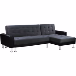 Divano ad angolo convertibile e reversibile "Theo" - 4 posti - Colore nero - Rivestimento in PU e poliestere - Struttura in l ...
