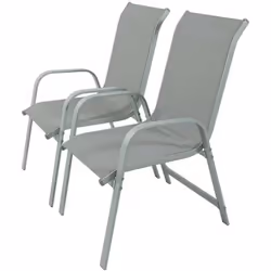 Set di 2 sedie da giardino PORTO - Confort gradevole e ricercato - 75.5 x 55.5 x 99 cm - Struttura argentata - Textilene grig ...
