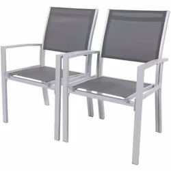 Set di 2 sedie da giardino TROPIC - Confort ideale - 57.5 x 62 x 90 cm - Colore struttura: Argentato - Colore textilene: Grig ...