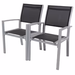 Set di 2 sedie da giardino TROPIC - Confort ideale - 57.5 x 62 x 90 cm - Colore struttura: Argentato - Colore textilene: Nero ...