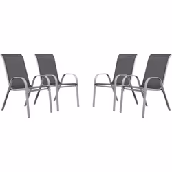 Set di 4 sedia da giardino -Acciaio/Textilene- 53.5 x 75 x 92 cm - Design semplice e moderno -Impilabili - Altezza della sedu ...