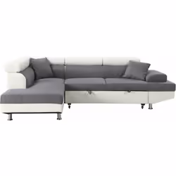 Divano ad angolo sinistro convertibile "Sophia Luxe" - 5 posti - Bianco / Grigio - Angolo sinistro - Divano: 265 x 190,5 x 80 ...