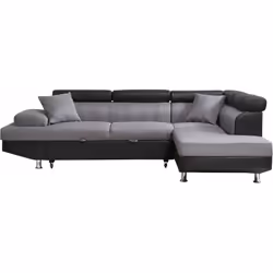 Divano "Sophia Luxe" convertibile ad angolo destro- 5 posti - Nero / Grigio - Angolo destro- Divano: 265 x 190.5 x 80/91 cm - ...