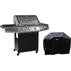 Habitat Et Jardin - Barbecue a Gas con led Bingo 4 - 4 piastre di cui 1 laterale - 14kW + Fodera di protezione- Nero