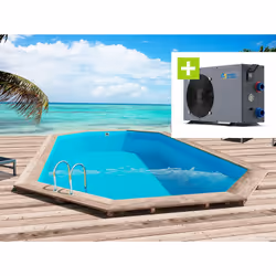 Kit piscina in legno ottagonale allungata scandinava o bielorussa - 6,57 x 4,07 x 1,20 m - Pino trattato in autoclave classe ...