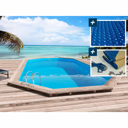Piscina in legno " San Paolo " - 6,57 x 4,07 x 1,20 m - Copertura a bolle d'aria da 180 µ - Copertura invernale ...