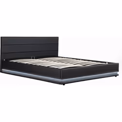 Letto LED "Anastasia" - 140 x 190 cm - MDF + compensato + 151 x 203 x 90.5 cm - Testiera inclusa - Contenitore per riordinare ...