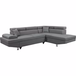 Divano ad angolo destro convertibile - Tessuto di lino e PU - Divano: 265 x 190.5 x 80/91 cm - Letto: 189 x 113 x 47 cm - Gri ...