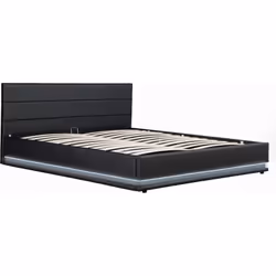 Letto con LED "Anastasia" - 180 x 200 cm - MDF + Compensato + PVC + 191,5 x 213 x 91 cm - Testata fornita - Scatola portaogge ...