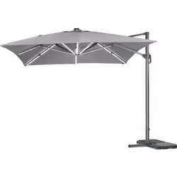 Ombrellone da giardino decentrato con illuminazione a LED - Struttura in alluminio - 3 x 3 m - Grigio - Tela poliestere 200 g ...