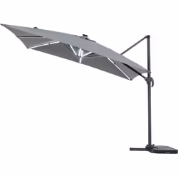 Ombrellone da giardino decentrato con illuminazione a LED - Struttura in alluminio - 3 x 4 m - Grigio - Tela poliestere 250 g ...