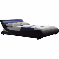 Letto con LED "Natacha" - Nero - Dimensioni del letto: 189 x 222 x 71 cm - Pannelli della testiera: 181 x 37,5 x 8 cm - Dimen ...