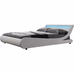 Letto con LED "Natacha" - Bianco - Dimensioni del letto: 189 x 222 x 71 cm - Pannelli della testiera: 181 x 37,5 x 8 cm - Dim ...