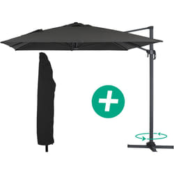 Ombrellone decentrato da giardino Alu &quot;Sun 4&quot; - Rettangolo - 3 x 4 m - Nero + Copertura protettiva