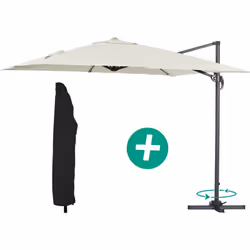 Parasole decentrato da giardino - Struttura in alluminio - 3 x 3 m - Colore Ecru - Tela in poliestere 200 gr / m2 + fodera di ...