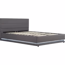 Letto con LED "Anastasia" - 180 x 200 cm - MDF + Legno - Lino - 191,5 x 213 x 91 cm - Testata fornita - Scatola portaoggetti ...