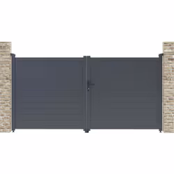 Cancello in alluminio Marc - Dimensioni: 299,5 x 155,9 cm - Grigio - Struttura: alluminio - 2 porte con serratura e maniglia  ...