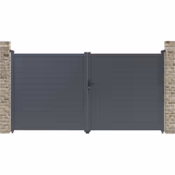 Cancello in alluminio Marc - Dimensioni: 349,5 x 180,9 cm - Grigio - Struttura: alluminio - 2 porte con serratura e maniglia  ...