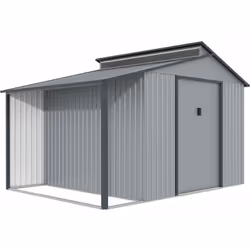 Capanno da giardino in metallo con pergola Madras - 9,12 m² - Dimensioni: 355 x 257 x 237 cm - Grigio - Struttura: metallo (z ...