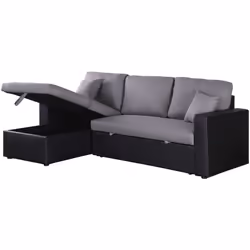 Divano ad angolo trasformabile con contenitore "Alain" - 221 x 145 x 85 cm - 3 posti a sedere - Grigio / Nero Divano ad angol ...