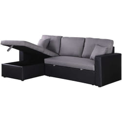 Divano ad angolo trasformabile con contenitore 'Alain' - 221 x 145 x 85 cm - 3 posti a sedere - Grigio / Nero