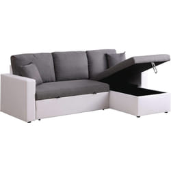 Divano ad angolo trasformabile con contenitore "Alain" - 221 x 145 x 85 cm - 3 posti a sedere - Grigio / Bianco
