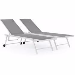 Set di 2 lettini "Jolia" - Gamma: Phoenix - Grigio / Bianco - Materiali: textilene trapuntato, alluminio - Dimensioni: 149/19 ...
