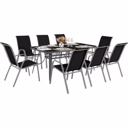 Set di mobili da giardino Cordoba + Phoenix 8 posti - Tavolo in acciaio / piano in vetro 180 x 90 x 72 cm - 8 poltrone in all ...
