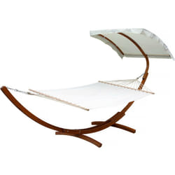Habitat Et Jardin - Amaca di legno Dallas xl - Con tela di cotone e tenda da sole - Ecru