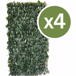 Set di 4 steccati in salice Fragon - 200 x 100 cm - Verde - Struttura: poliestere, tessuto - Anti-UV - Anti-ruggine - Imperme ...