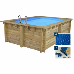 Kit piscina in legno Scandinavia o Bielorussa Rettangolo - Fuori terra - 4,10 x 3,00 x 1,24 m - Pino trattato in autoclave cl ...