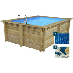 Piscina rettangolare in legno Caimans - 4,10 x 3,00 x 1,24 m + copertura a bolle 180 µ - copertura invernale 280 g/m