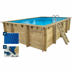 Kit piscina in legno rettangolo scandinavo o bielorusso - Fuori terra - 6,20 x 4,10 x 1,45 m - Pino trattato in autoclave cla ...