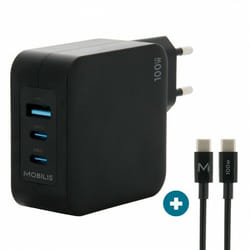 Mobilis Charger 100W 2USB C 1USBA GaN cable 100W Computer portatile, Smartphone, Tablet Nero AC Interno